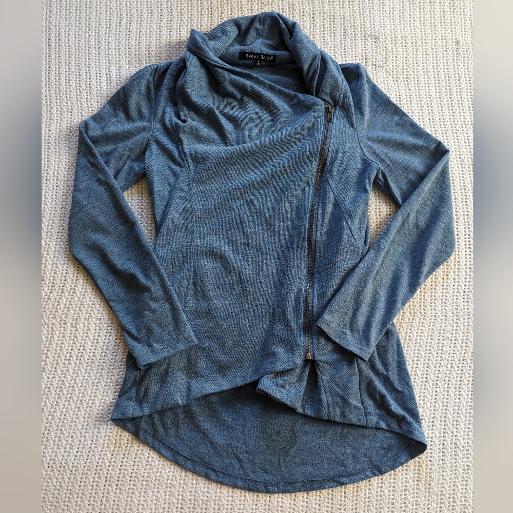 ModCloth Sweet Rain Airport Greeting Cardigan Women's Medium Blue Zipper